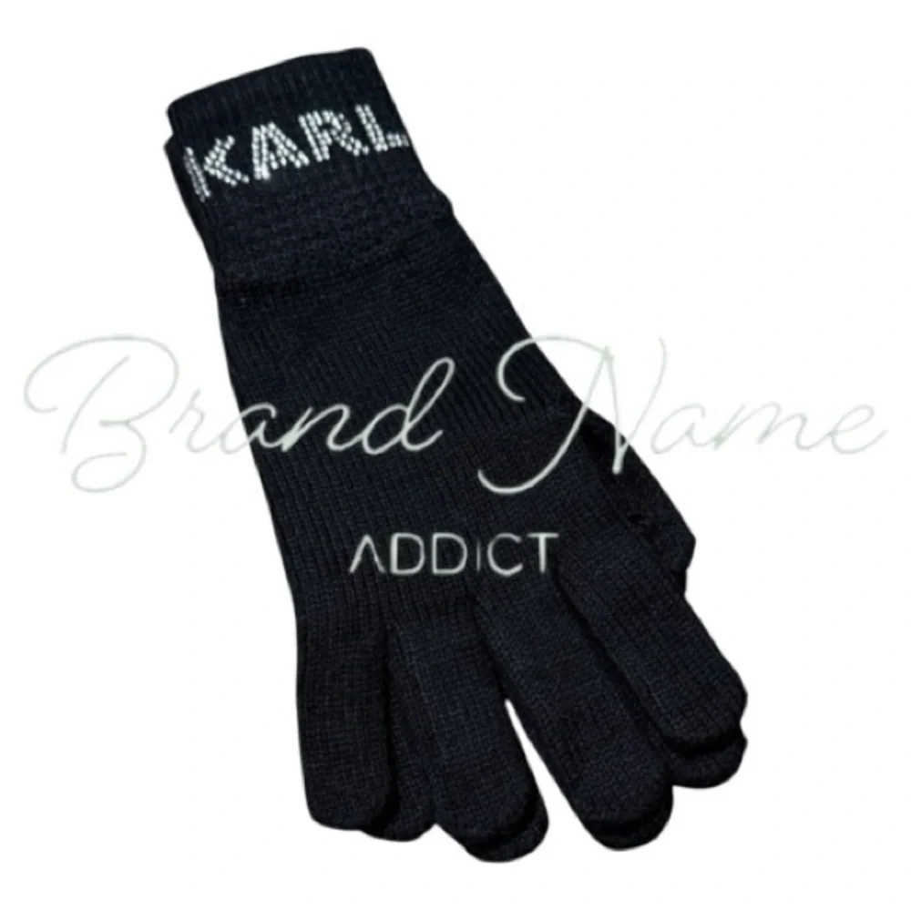 PRICE IS FIRM - Karl Lagerfeld Black Knit Gloves with Crystal Logo